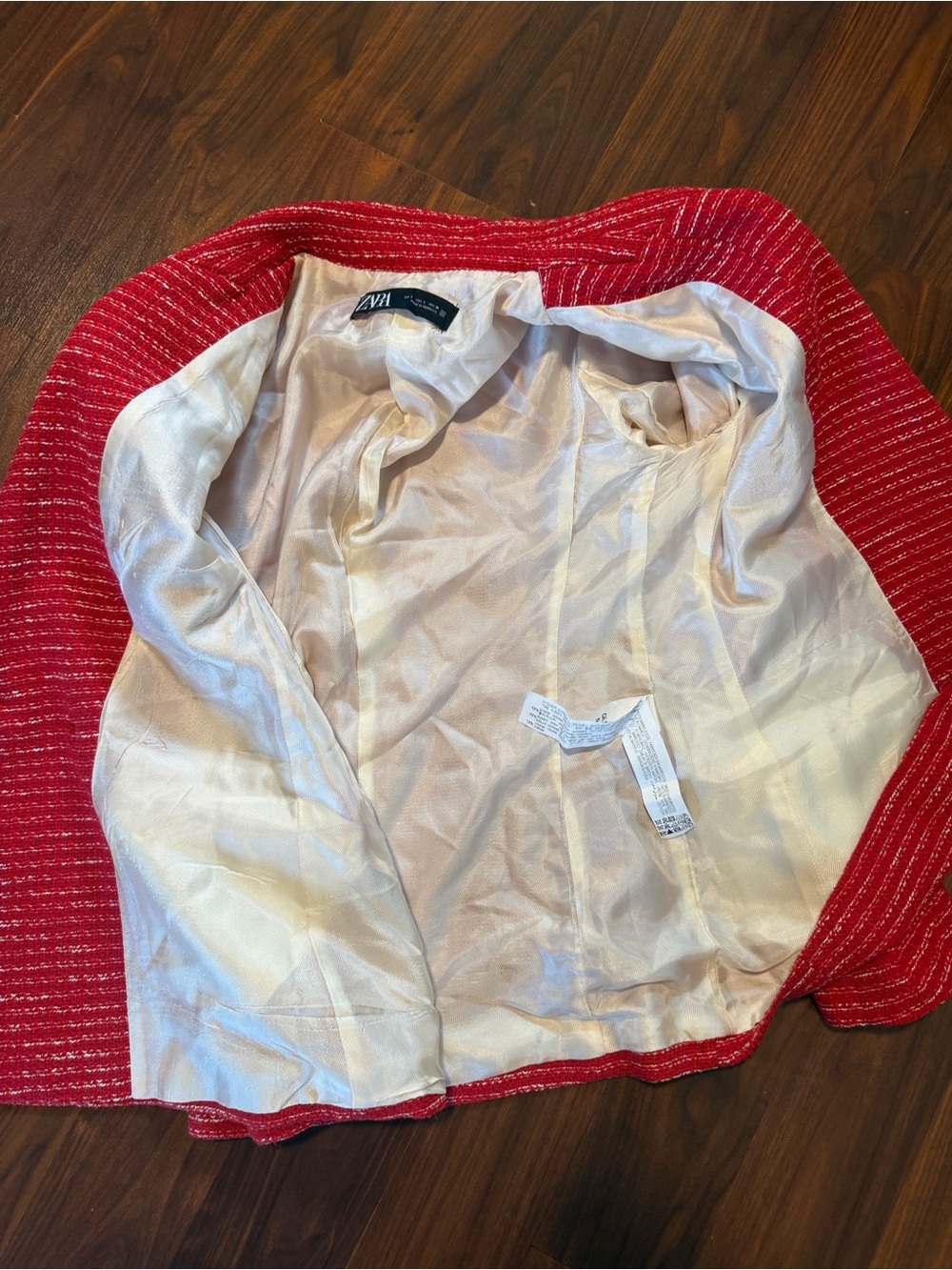 Zara Red Tweed Double-Breasted Blazer with Gold Buttons - Picture 11 of 16